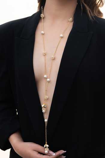 Shop_Do Taara_Gold Plated Layered Tassel Pearl Necklace _Online_at_Aza_Fashions