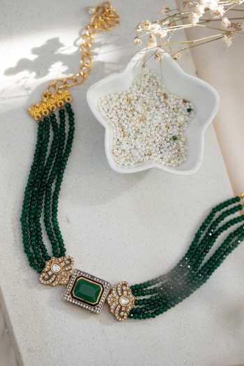 Do Taara_Green Jade Stone Choker Necklace _at_Aza_Fashions