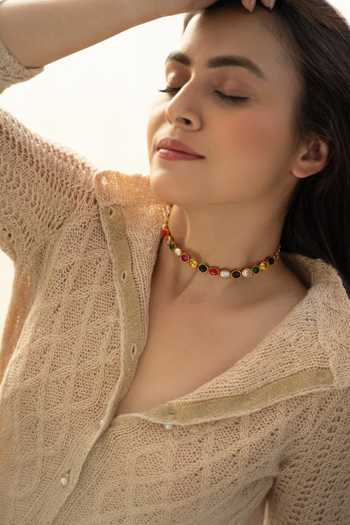 Shop_Do Taara_Multi Color Navrattan Sleek Necklace _Online_at_Aza_Fashions