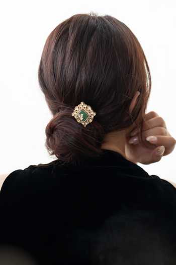 Do Taara_Green Mint Polki Hair Pin _Online_at_Aza_Fashions