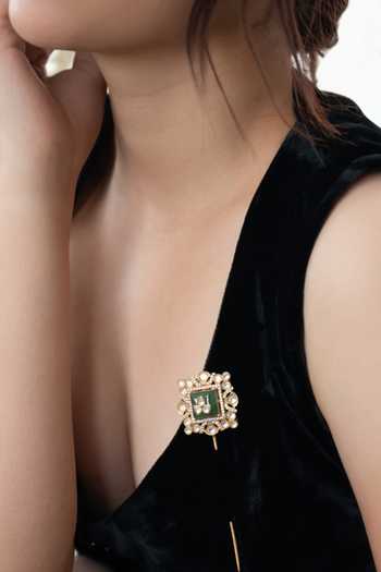 Buy_Do Taara_Green Mint Polki Hair Pin _Online_at_Aza_Fashions