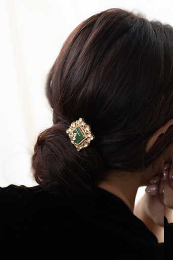 Do Taara_Green Mint Polki Hair Pin _at_Aza_Fashions