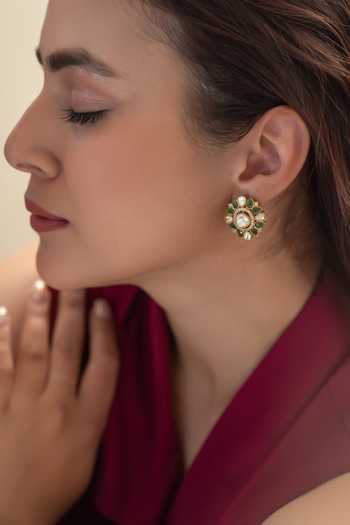 Do Taara Green Polki Stud Earrings 