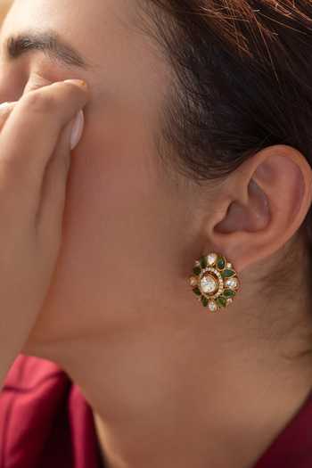 Buy_Do Taara_Green Polki Stud Earrings _Online_at_Aza_Fashions