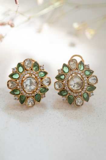 Do Taara Green Polki Stud Earrings 