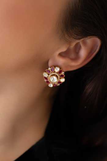 Do Taara_Pink Polki Stud Earrings _Online_at_Aza_Fashions