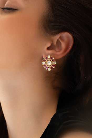 Buy_Do Taara_Pink Polki Stud Earrings _Online_at_Aza_Fashions