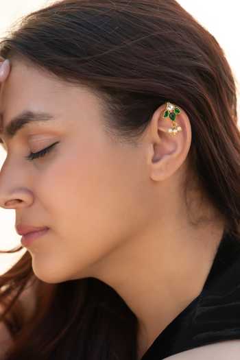 Shop_Do Taara_Green Kundan Pair Of Ear Cuffs _Online_at_Aza_Fashions