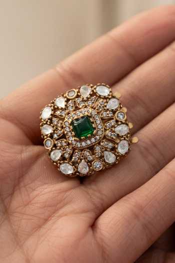 Do Taara_Green Polki Braid Pin _Online_at_Aza_Fashions