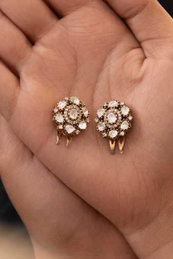 Do Taara_Gold Polki Braid Pins - Set Of 2 _Online_at_Aza_Fashions