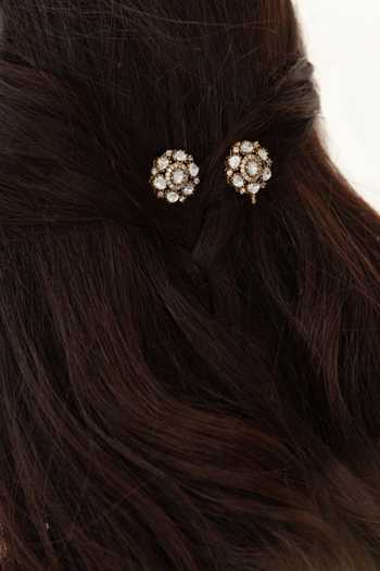 Buy_Do Taara_Gold Polki Braid Pins - Set Of 2 _Online_at_Aza_Fashions