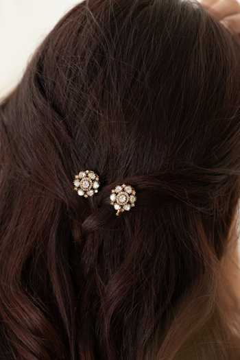Shop_Do Taara_Gold Polki Braid Pins - Set Of 2 _Online_at_Aza_Fashions