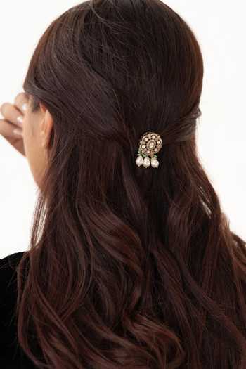 Do Taara_Green Polki Braid Pin _Online_at_Aza_Fashions