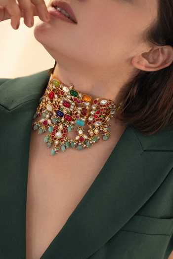 Buy_Do Taara_Multi Color Navrattan Kundan Choker Necklace _Online_at_Aza_Fashions