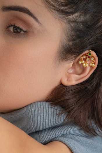 Do Taara_Red Kundan Pair Of Ear Cuffs _Online_at_Aza_Fashions