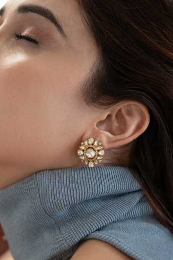 Do Taara_Gold Plated Polki Stud Earrings _Online_at_Aza_Fashions