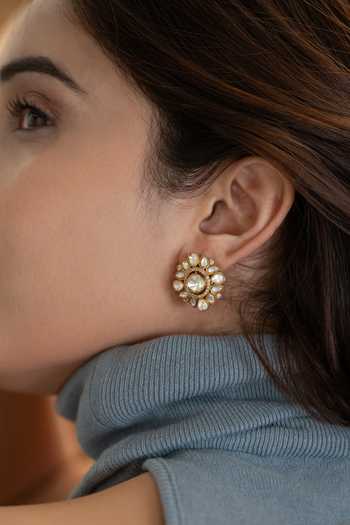 Buy_Do Taara_Gold Plated Polki Stud Earrings _Online_at_Aza_Fashions
