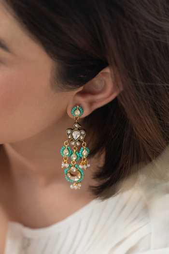 Do Taara_Turquoise Kundan Dangler Earrings _Online_at_Aza_Fashions