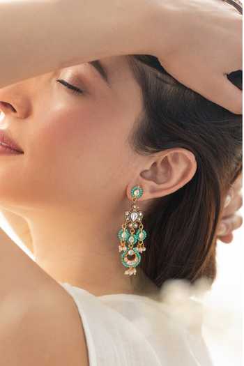 Buy_Do Taara_Turquoise Kundan Dangler Earrings _Online_at_Aza_Fashions