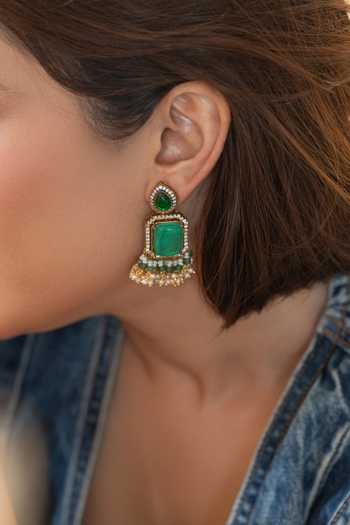 Do Taara_Green Doublet Stone Studded Drop Earrings _Online_at_Aza_Fashions