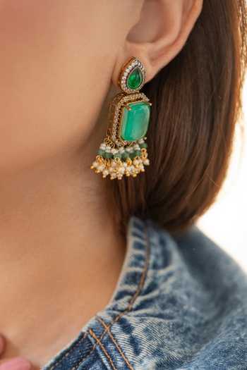 Buy_Do Taara_Green Doublet Stone Studded Drop Earrings _Online_at_Aza_Fashions