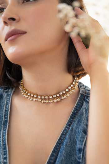 Buy_Do Taara_Gold Plated Kundan Choker Necklace _Online_at_Aza_Fashions