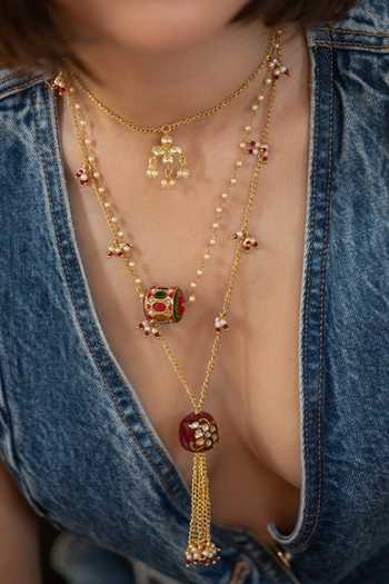 Do Taara_Red Kundan Layered Trinkets Necklace _Online_at_Aza_Fashions