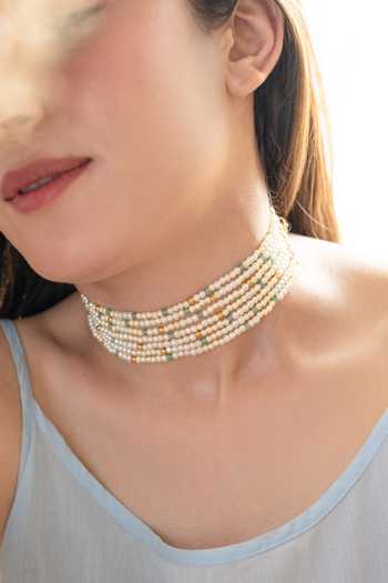 Do Taara_Off White Pearl Choker Necklace _Online_at_Aza_Fashions