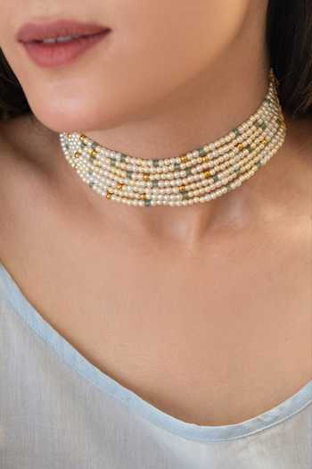 Buy_Do Taara_Off White Pearl Choker Necklace _Online_at_Aza_Fashions