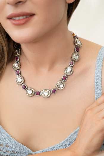 Buy_Do Taara_Pink Polki And Zircon Studded Necklace _Online_at_Aza_Fashions
