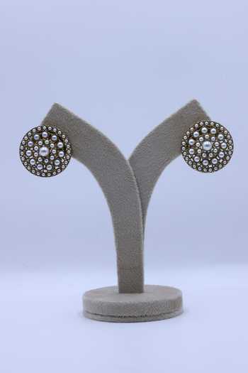 Moh-Maya By Disha Khatri_Green Pearl Beads Choker And Stud Earrings Set _Online_at_Aza_Fashions