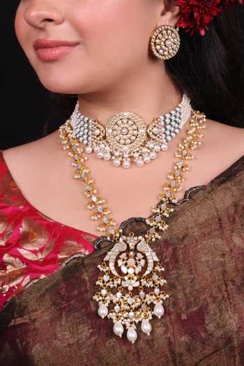 Moh-Maya By Disha Khatri Pearl Beads Choker & Stud Earrings Set 