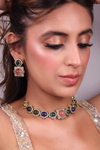 Moh-Maya By Disha Khatri Stones Zircon Choker & Dangler Earrings Set 