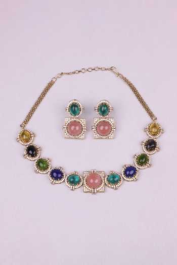 Moh-Maya By Disha Khatri Stones Zircon Choker & Dangler Earrings Set 