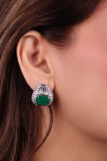 Moh-Maya By Disha Khatri Emerald Green Stones Zircon Stud Earrings Online at Aza Fashions Moh-Maya By Disha Khatri_Emerald Green Stones Zircon Stud Earrings _Online_at_Aza_Fashions