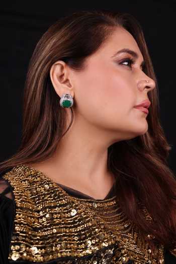 Moh-Maya By Disha Khatri Emerald Stones Zircon Stud Earrings 