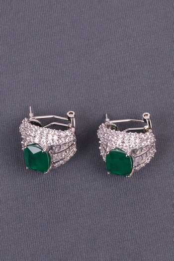 Moh-Maya By Disha Khatri Emerald Stones Zircon Stud Earrings 