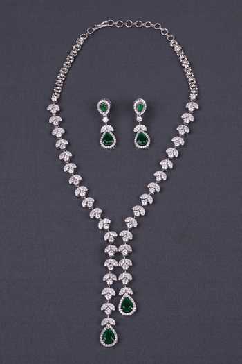 Moh-Maya By Disha Khatri Emerald Zircon Choker & Stud Earrings Set 