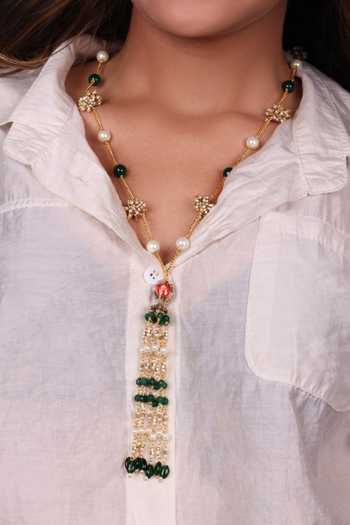 Moh-Maya By Disha Khatri Painted Flower Long Tassel Necklace 