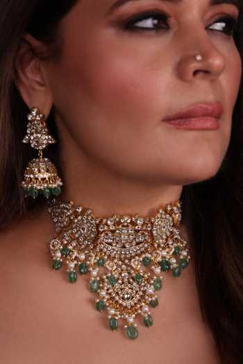 Moh-Maya By Disha Khatri Kundan Polki Choker With Jhumka Earrings 