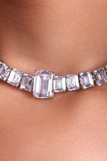 Moh-Maya By Disha Khatri_White Square Cut Zircons Choker With Stud Earrings _Online_at_Aza_Fashions