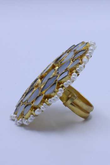 Buy_Moh-Maya By Disha Khatri_White Mother Of Pearl Circle Ring _Online_at_Aza_Fashions