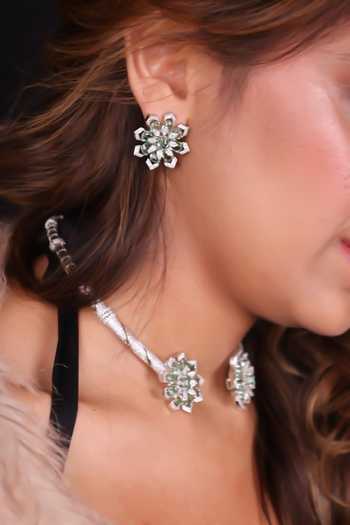 Moh-Maya By Disha Khatri_Green Stones Zircon Hasli Choker With Stud Earrings _Online_at_Aza_Fashions