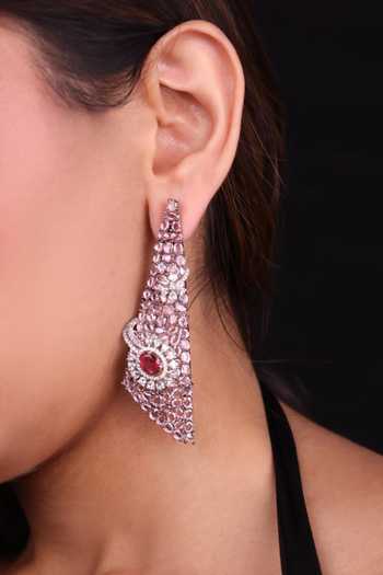 Moh-Maya By Disha Khatri_Pink Rose Quartz Zircon Dangler Earrings _Online_at_Aza_Fashions