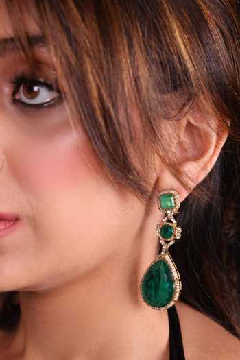 Moh-Maya By Disha Khatri Emerald Zircon Dangler Earrings 