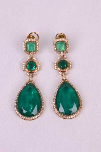 Moh-Maya By Disha Khatri Emerald Zircon Dangler Earrings 