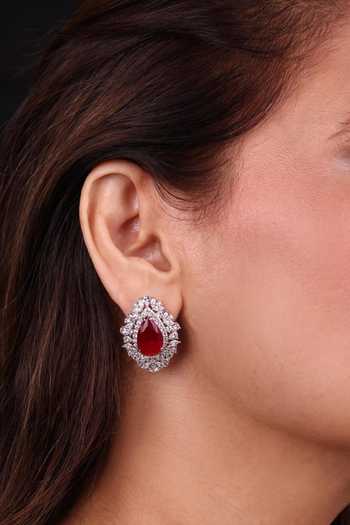 Moh-Maya By Disha Khatri Red Ruby Zircon Stud Earrings Online at Aza Fashions Moh-Maya By Disha Khatri_Red Ruby Zircon Stud Earrings _Online_at_Aza_Fashions