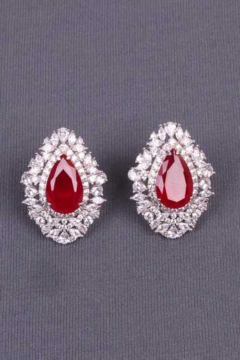Moh-Maya By Disha Khatri Ruby Zircon Stud Earrings 