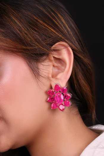 Moh-Maya By Disha Khatri_Pink Rose Quartz Stone Stud Earrings _Online_at_Aza_Fashions