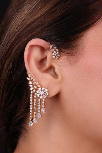 Moh-Maya By Disha Khatri_White Zircon Earcuff Earrings _Online_at_Aza_Fashions